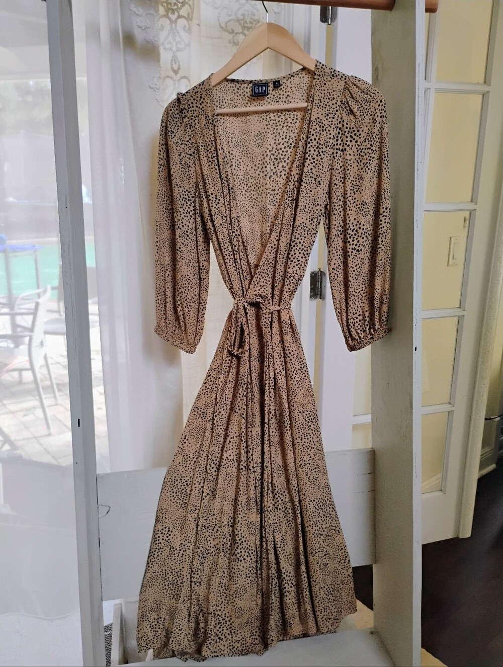 GAP Tan Animal Print Wrap Maxi Dress
